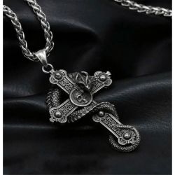 Dragon Skull Cross Mystical Unisex Stainless Steel Pendant Necklace