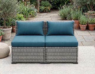 NEW WAYFAIR OUTDOOR PATIO 2-piece single sofa (armless loveseat) in peacock blue