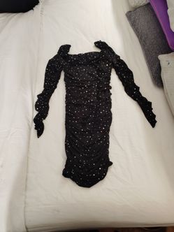Black Ruched Sequin Long Sleeve Mini Dress