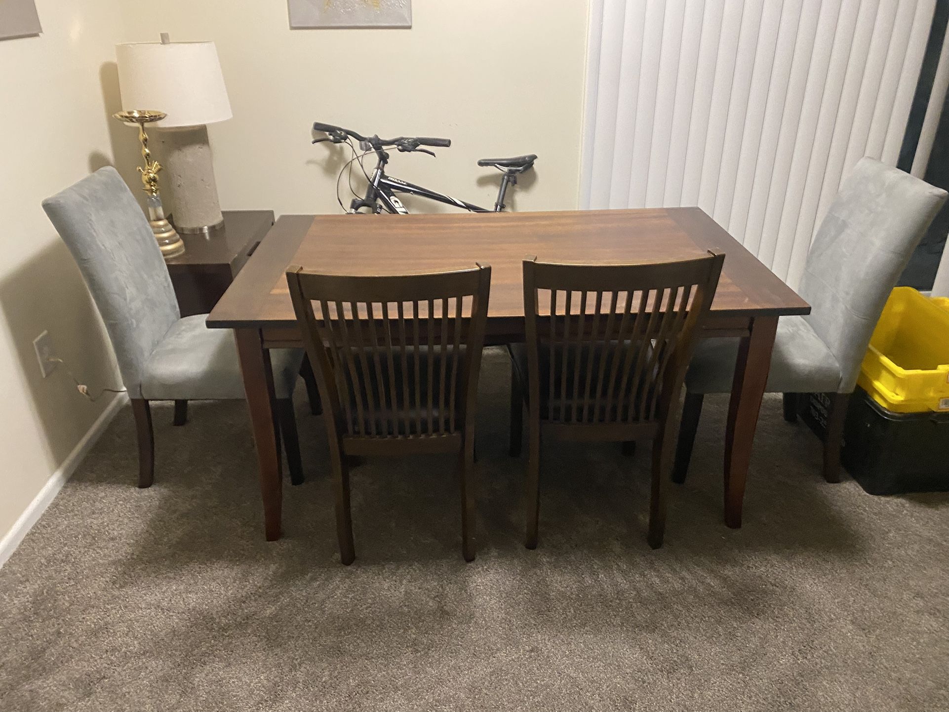 Dining Table, 4 Chairs and 1 Bench