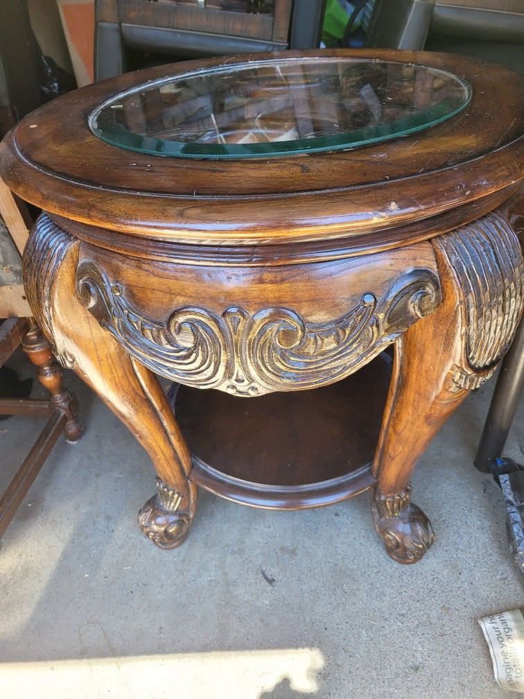 Vintage Carved Wooden Corner Table $65