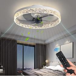 KINDLOV Modern Indoor Flush Mount Ceiling Fan With Lights,Dimmable Low Profile Ceiling Fans With Remote Control,Smart 3 Light Color Change And 6 Speed
