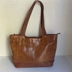 The Sak Genuine Leather Boho Embossed Tote Bag Brown Tan