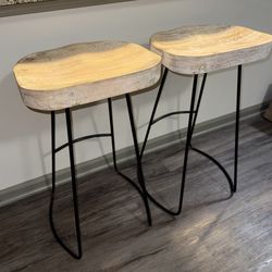 30” Set of 2 Backless Wooden Steel Frame Bar Stools  *NEW*