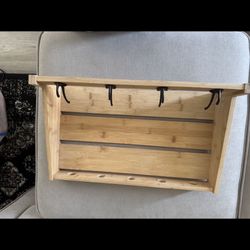 Entryway Hanging Bamboo Coat Rack Wall Mounted Coat Rack Shelf with 4 Double Hooks, Wood 