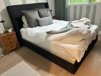 Queen-Size Poly-Cotton Fabric Bed Frame & Headboard – Black