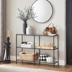 39.4 Inch Console Table with 3 Shelves, Sofa Tables, Modern Entryway Table, Metal Frame, Tempered Glass Shelf, Entryway Living Room Bedroo