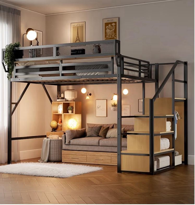 Queen Size Loft Bed With Storage And Stairs 