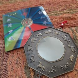 ORIENTAL  DECOR A METAL CHINESE 12  ZODIAK  WITH GLASS  MIRROR 