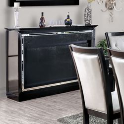 Black Bar Mirror Accents With Storage Drawers & Cabinets Wine Rack Wineglass Holders LED Lighting Brand New In Box Firm Price $720