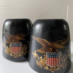 Vintage Leatherette Bookends With Eagle and 13 Star Flag Shield