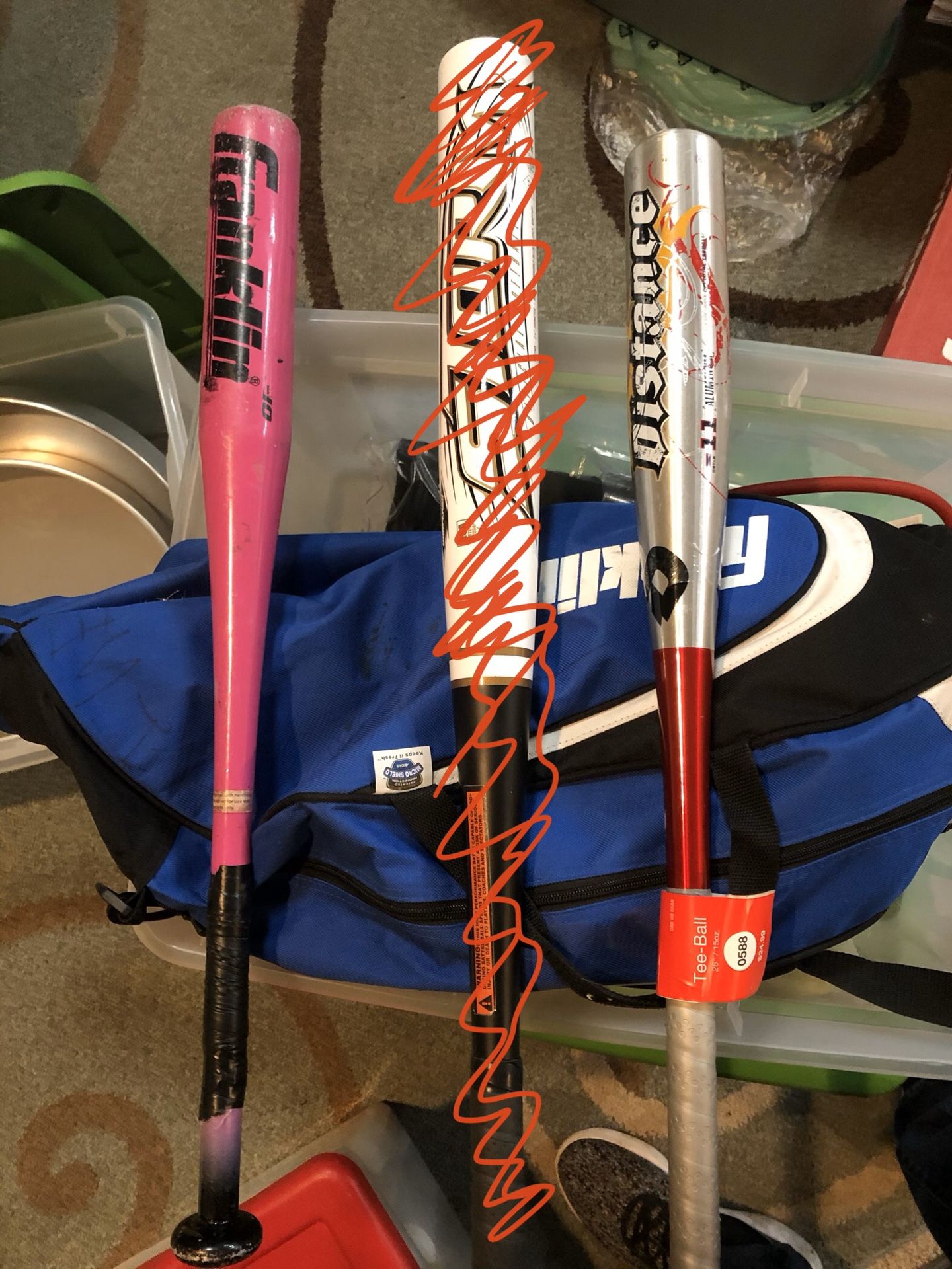 Baseball t-ball kit(bat, bag, Mit shoes)