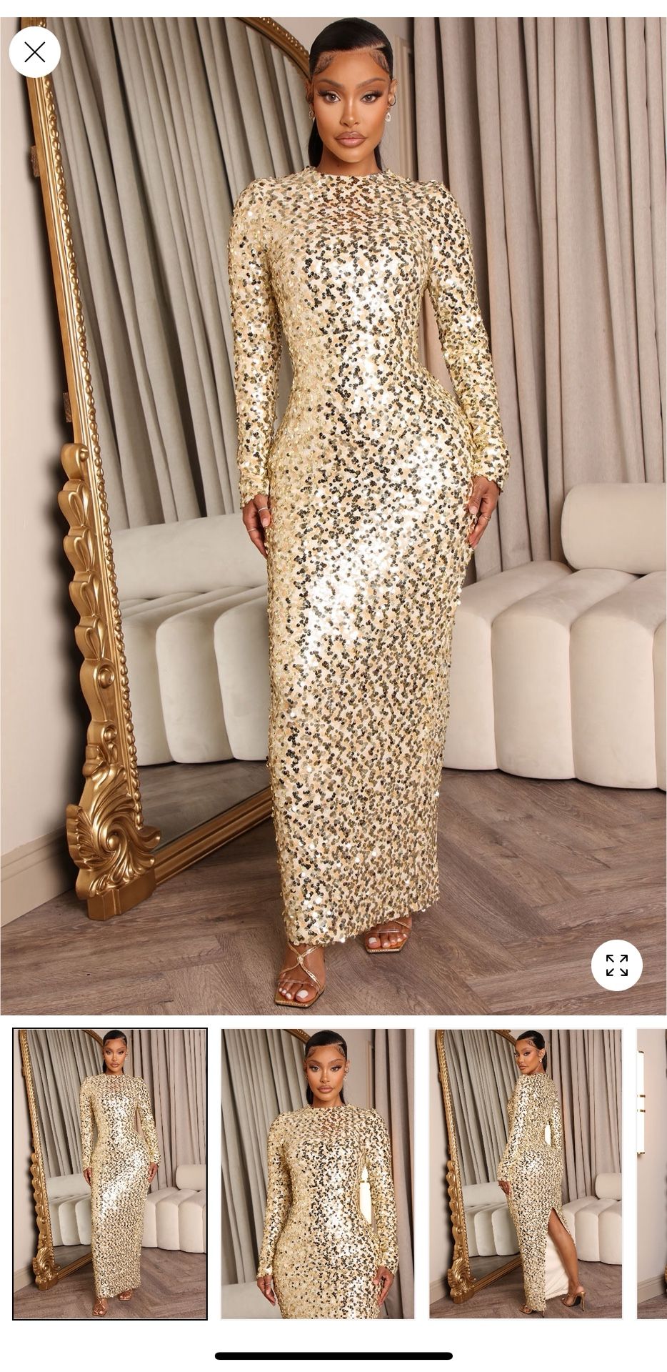 Women’s Fashion Nova Dress Gold Sequins Christmas Holiday Party Size Large