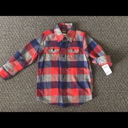 NEW Osh Kosh Kids Children Classic Plaid Check Flannel Top Long Sleeves Shirt Size 5 / fit Size 6