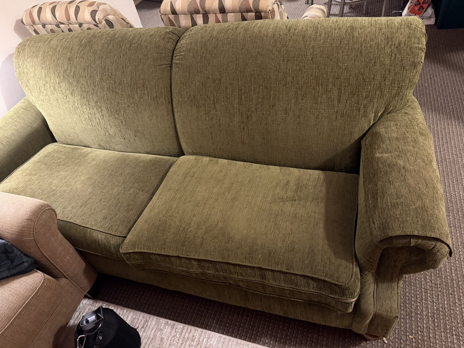 Classic Olive Green Fabric Sofa / Three-Seater Couch