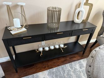 Wooden Handmade 3 Drawer Living Room Console Table with Gold Handles Black - Olivia & May