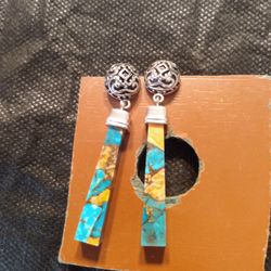 Blended Turquoise And Spiny Oyster Dangle Earrings