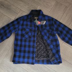 Vtg LL Bean Shacket Mens M Blue Black Plaid Wool Jacket Quilted Lining Hunting