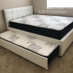 Full Twin Size White Bunkbed With Orthopedic Mattress Included 