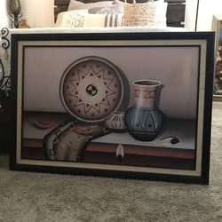 41inches X 30 Southwestern Style Canvas With Beautiful Frame & Matted