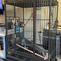 XXLarge Strong 40” x 30”x 70”H Parrot Bird Play Top Perch Stand Rolling Cage 