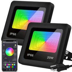 20W 2-Pack LED RGB Floodlight APP Bluetooth Control Outdoor/Indoor Dimmable RGBW Color Changing Floodlight Warm/Cold White Decoration Floodlight With 