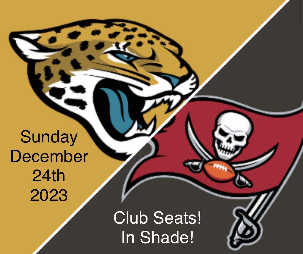 Buccaneers vs. Jaguars! Pair of Club seats! In shade! December 24th 2023 at 4:05pm! Section 206 Row CC $550 For The Pair! Go Bucs!