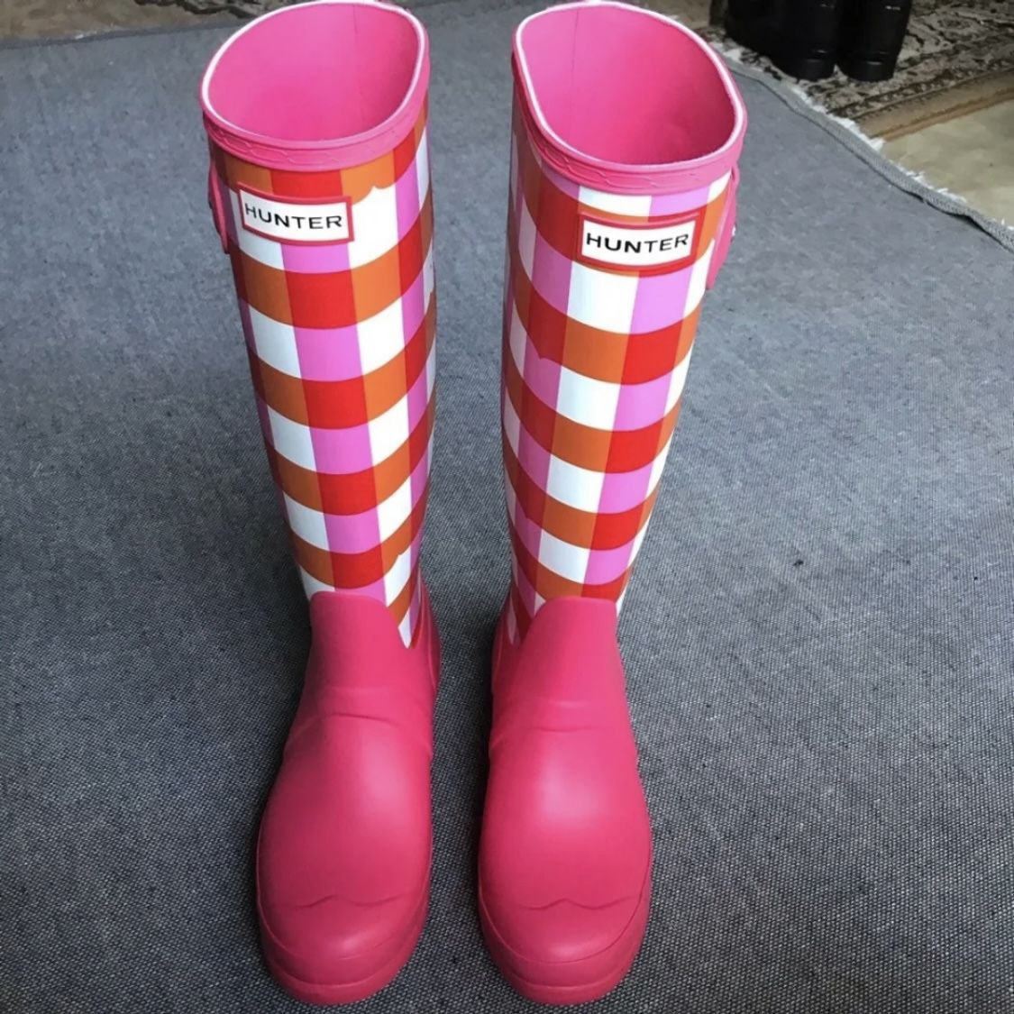 Hunter Original Tall Pink Gingham Rain Boot / wellies Wellington womens rain boots  Size 6 6.5 / 37 euro