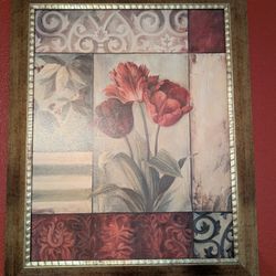 Framed Floral Wall Art – Red Tulips on Textured Background