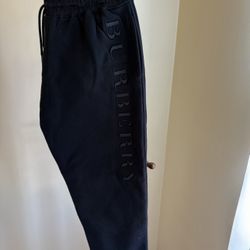 Black Burberry Tapered Logo Embroidered Cotton-Jersey Sweatpants Size XL 