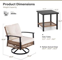 LAUSAINT HOME 3 Pieces Outdoor Rocking Bistro Set, Wicker Patio Furniture with 2 Rocking Chairs and 1 Coffee Table, Swivel Rocker Patio Chairs with Th