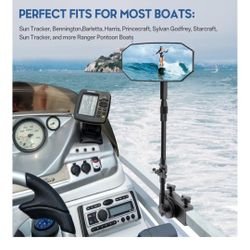 Boat Mirror, 2025 New Flag Pontoon Boat Mirror Rear View Foldable Design & Telescoping Pole | 4.8"*12.4" Large Marine Mirrors Easy Clamp on Rail for P