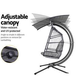 Double Egg Chair w/Stand,700LBS Loveseat Rattan Swing Chair, UV Resistant Cushions with Armrests and Headrest, Thick Steel Frame Hammock W/canopy Used