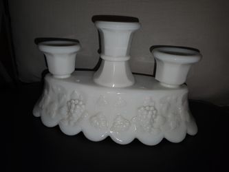 Westmoreland Paneled Grape Candleabra 3 Light Milk Glass 