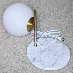 NEW Rove Concepts Iris petite table lamp with round marble base globe shade and gold accents