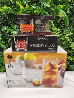 Libbey Vaughan 16-Piece Beverage Glass Set + Nicole Miller Studio Whiskey Glass Set + Wales Collection DOF Glasses