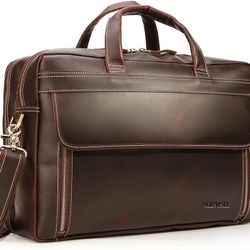 Brand New STAR VISTA Sforza Large 18" Laptop Messenger Bag, Full Grain Leather Briefcase for Men, Business Travel, YKK Zippers and Brass Hardware, Fit