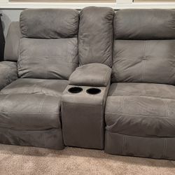 Gray Microfiber Reclining Loveseat With Console