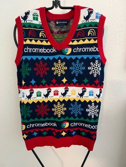 Ugly Sweater Chromebook Fair Isle V-Neck Sweater Vest - Navy/Red/Green