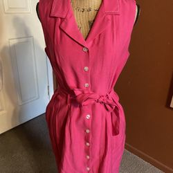 SAG HARBOR Hot Pink Button Up Ankle Length Dress; Size 12
