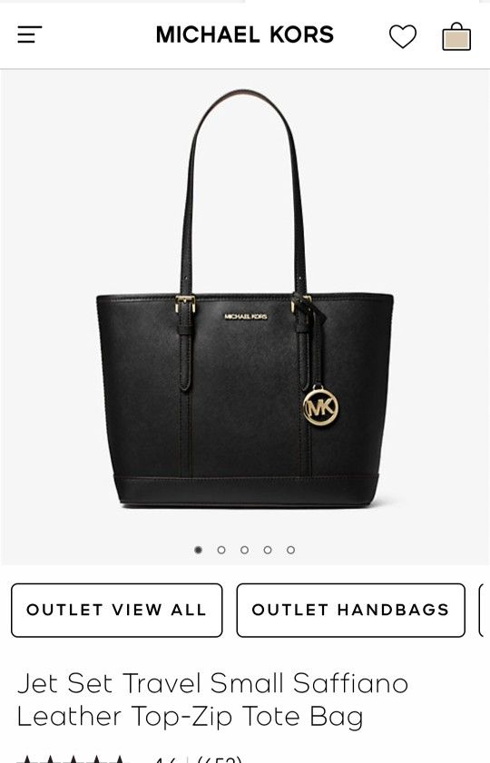 Michael Kors Black Jet Set Travel Small Saffiano Leather Top Zip Tote Bag