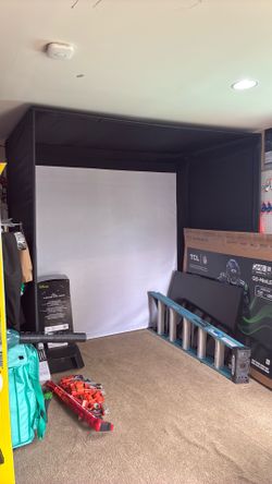Carls Place Golf Simulator Enclosure 8ft6in(w) x 6ft(d) x 8ft4in(h) Standard Carl’s Place screen and Pipe framing Kit included