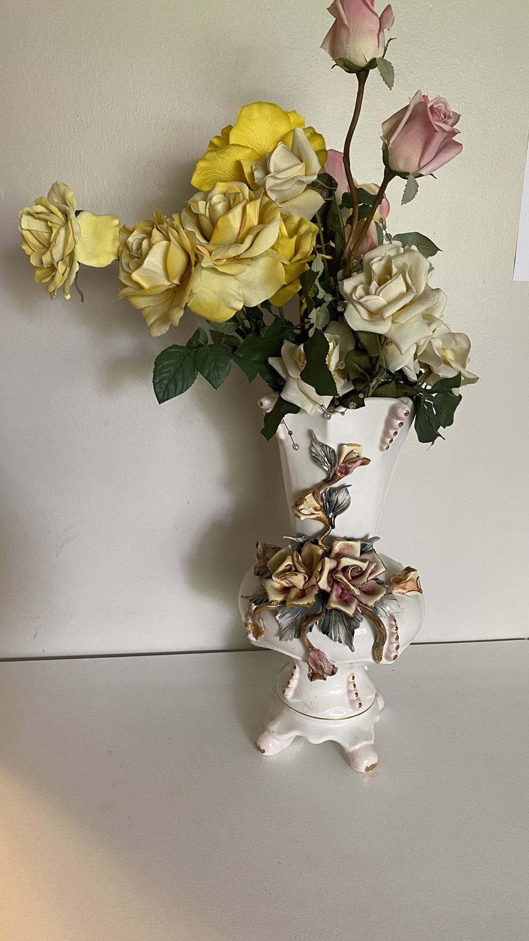 Floral Vase With Faux Flowers 