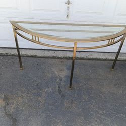 Gold Metal And Glass Hall Table. 