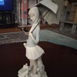 Antique Lladro - Girl With Ducklings And Umbrella 