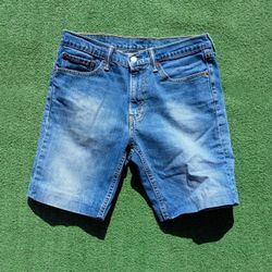 Levis 541 Jean Shorts Mens Sz 33 HEMMED Dark Wash Blue Denim Red Tab Jorts EUC