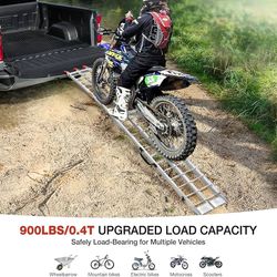 Loading Ramps, 900 lb Capacity Aluminum Folding Motorcycle Ramps for Pickup Trucks Bed, Trailers Ramp with Load Straps for Wheelbarrow, Mou