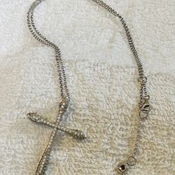 Vintage Elle Sterling 925 Diamond Cross Necklace