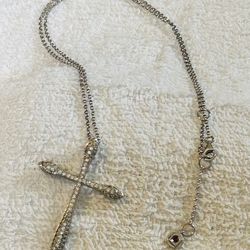 Vintage Elle Sterling 925 Diamond Cross Necklace