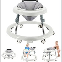 Baby Walker Foldable with 6 Adjustable Heights, Baby Walker with Wheels Portable, Infant Toddler Walker for Baby Boy Girls 6-18 Months (White)